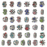 TOAOB 60pcs Assorted European Beads Large Hole Spacer Beads Antique Silver Rhinestone Charms Supplies for Bracelet Necklace Jewe