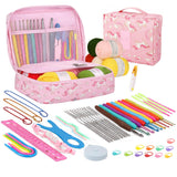 Krenz 59 Pcs Crochet Kit For Beginners Kids & Adults Starter Set With 5 Yarn, Hooks, Stitch Markers & Storage Bag (Pink Unicorn)