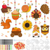 Yaomiao 30 Sets Fall Thanksgiving Suncatchers Art Kits DIY Turkey Squirrel Drawing Crafts Bulk Paint Your Own Window Ornaments f