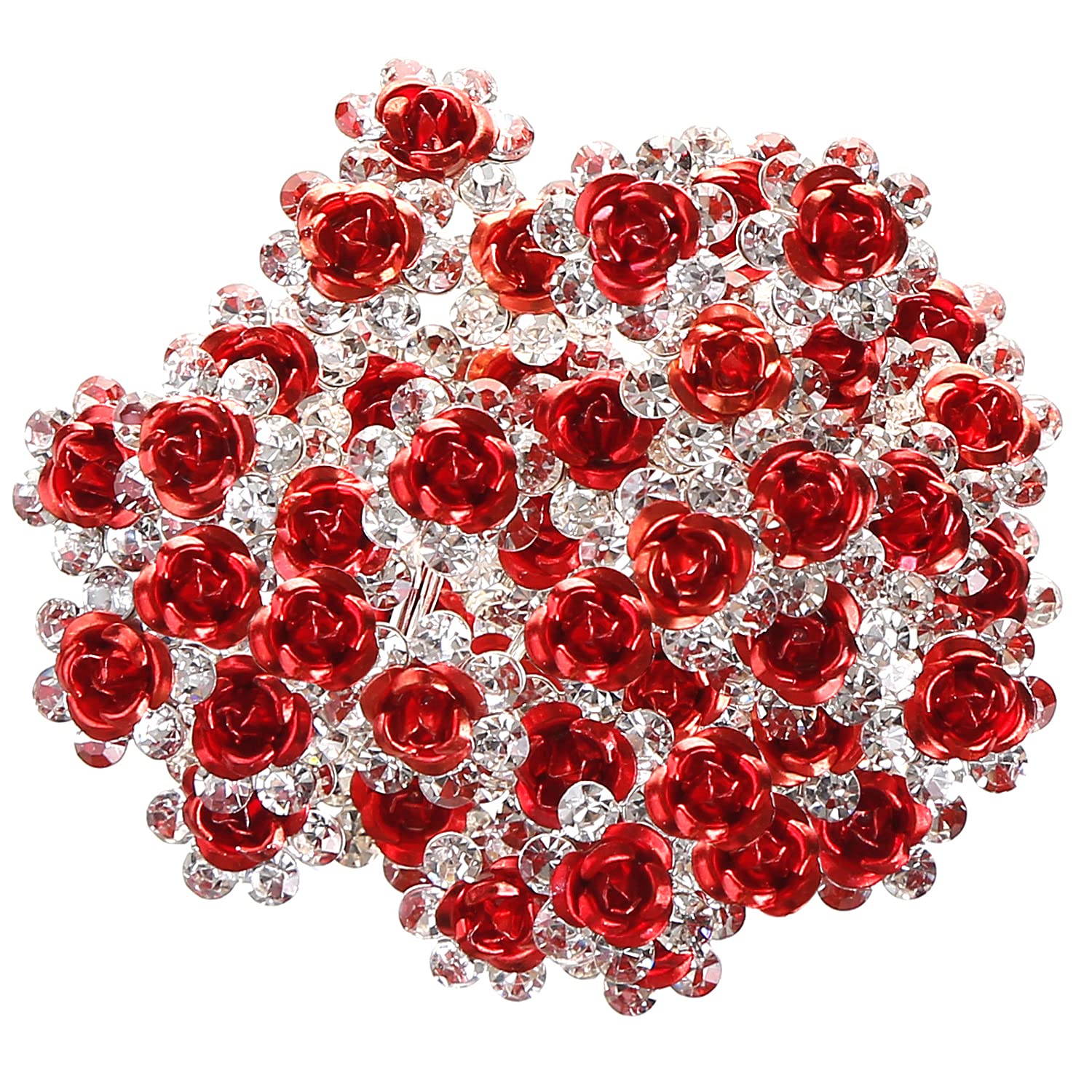 BETITETO 40 Pcs U-Shaped Flower Rhinestone Hair Pins Crystal Hair Accessories for Bridal Wedding Party Girls' Sweet Sixteen (Red