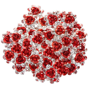BETITETO 40 Pcs U-Shaped Flower Rhinestone Hair Pins Crystal Hair Accessories for Bridal Wedding Party Girls' Sweet Sixteen (Red