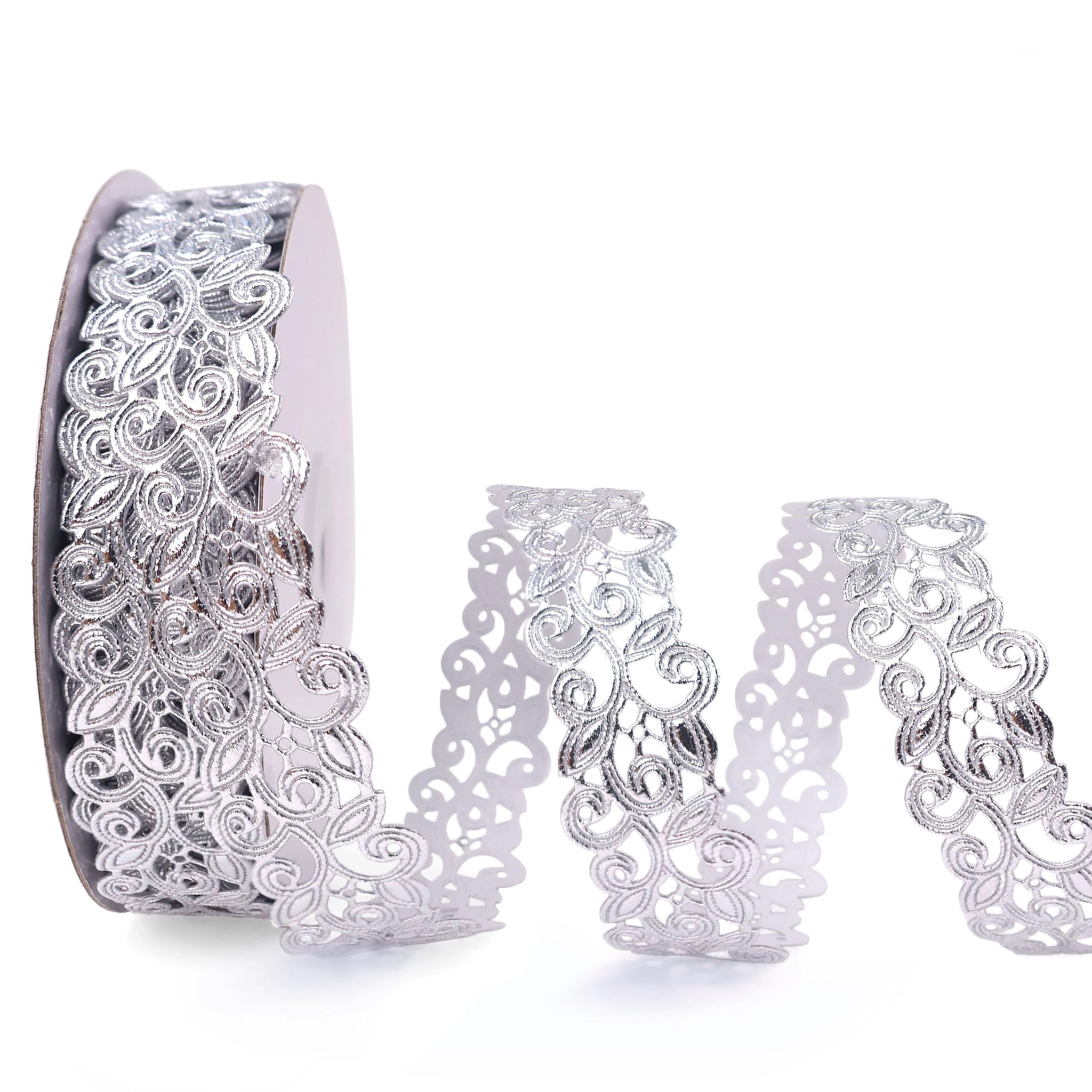 20 Yards Vintage Hollow Cut Out Silvery Ribbon 7/8 Ornate Craft Silvery Ribbon for Scrapbooking Gift Wrapping Home Decor