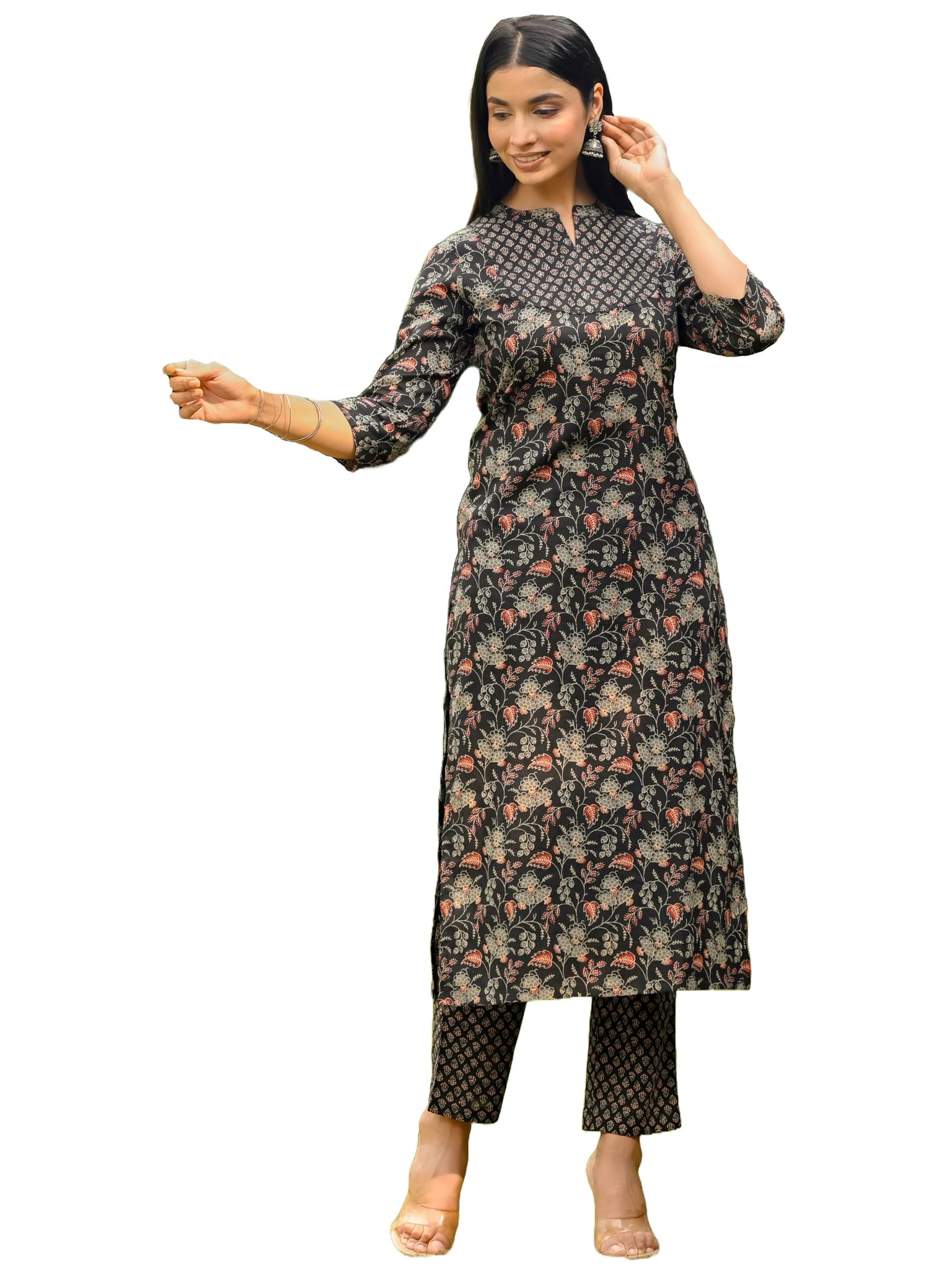 Anni Designer Women'S Rayon Blend Straight Printed Kurta With Pant (Ommy Black_Xxl_Black_Xx-Large),Black,2XL,,,