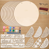 12 Inch Wood Circles for Crafts, 10Pcs Unfinished Wood Rounds with 12Pcs Welcome Stencils & 12Pcs Painting, DIY Wooden Crafts fo
