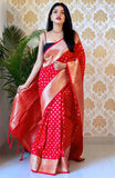 Sugathari Womens Banarasi Saree Pure Kanjivaram Silk Saree Soft New Ladies 2023 Design Wear Pattu Sarees Latest Cotton Party Sari Collections With Blouse Piece For Wedding Sadi (Pari S-4 Red)