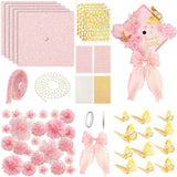 Wavwavw 58 Pcs DIY Graduation Cap Decorations Kit Grad Cap Decor Included Faux Flowers Bow Mesh 3D Butterfly Stickers, Adhesive 