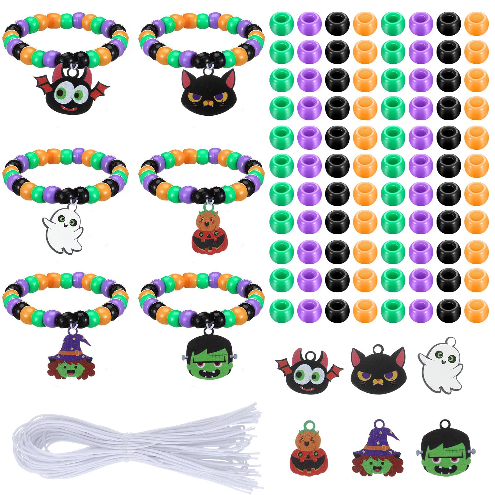 Liliaafar 24 Sets Halloween Bead Bracelet Crafts Halloween Bead Black Orange Craft Kits DIY Bracelet Supplies Gifts Ghosts, Pump