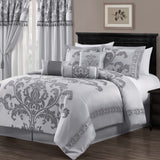 Chezmoi Collection Royale 7-Piece Jacquard Floral Comforter Set Oversized Queen Silver/Gray -Like New