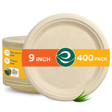 ECO SOUL 100% Compostable 9 Inch Paper Plates 400 [4x100 Pc], Biodegradable, Disposable Bagasse Paper Plates | Heavy-Duty Eco-fr