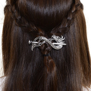 Norse Celtic Wedding Hair Accessories-Viking Antique Silver Dragon Hair Sticks Hairpin Viking Hair Slide Hairpins Men Clips Hair