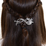 Norse Celtic Wedding Hair Accessories-Viking Antique Silver Dragon Hair Sticks Hairpin Viking Hair Slide Hairpins Men Clips Hair