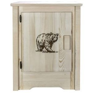 Montana Woodworks Homestead Collection Accent Cabinet With Laser Engraved Bear Design, Left Hinged, Ready To Finish