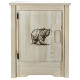 Montana Woodworks Homestead Collection Accent Cabinet With Laser Engraved Bear Design, Left Hinged, Ready To Finish