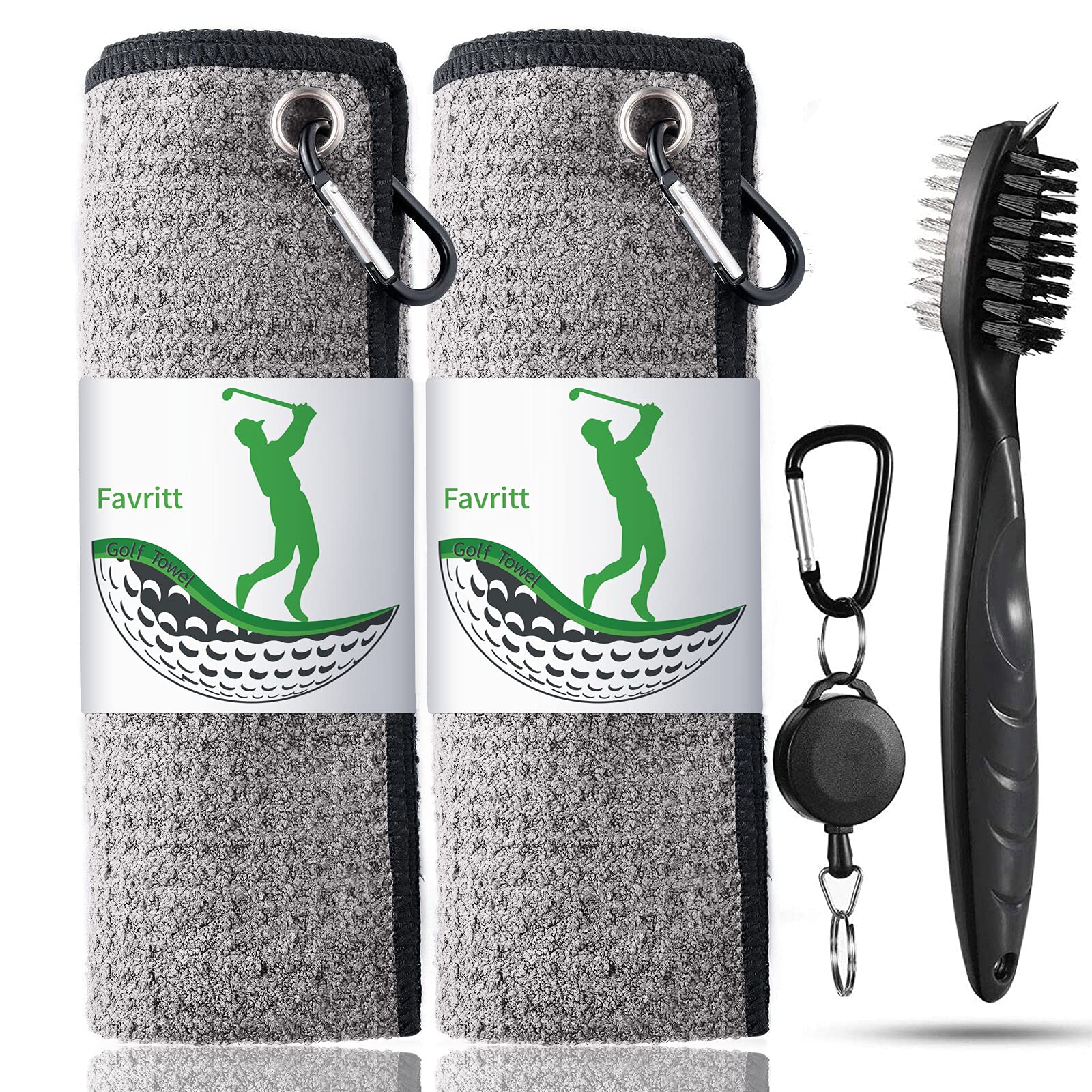 Favritt Golf Towel for Golf Bag with Clip and Accessories Set Golf Cleaning Brush Golf Club Cleaner Golf Gift for Men ,Women, Ch
