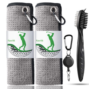 Favritt Golf Towel for Golf Bag with Clip and Accessories Set Golf Cleaning Brush Golf Club Cleaner Golf Gift for Men ,Women, Ch