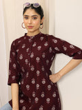 Libas Women'S Silk Blend Floral Straight Tunics (98190_Maroon_Xl)