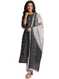 Libas Womens Printed Silk Blend Straight Kurta With Trousers And Dupatta