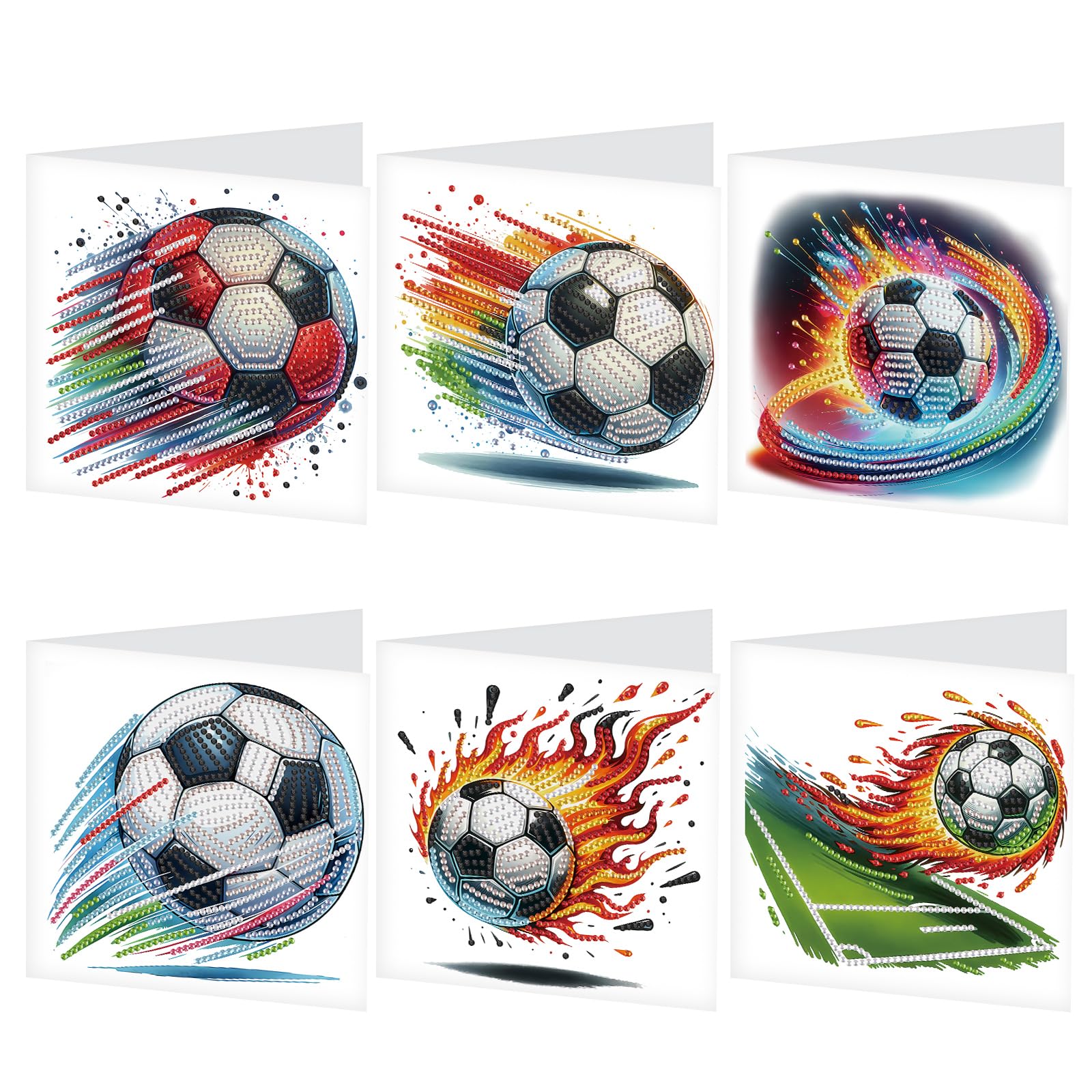 Tontut 6pcs Diamond Art Painting Kit Greeting Card, Football 5D DIY Diamond Handmade Holiday Sparkling Greeting Card with Envelo