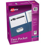 Avery Two Pocket Folders, Holds up to 40 Sheets, Business Card Slot, Ideal for Portfolios, Presentations and School, Dark Blue, 