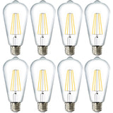 Sunco 8 Pack Edison Bulbs LED ST64, Clear Vintage Filament Waterproof Bulb, 800 LM, 8.5W (60W Equivalent), 3000K Warm White, E26