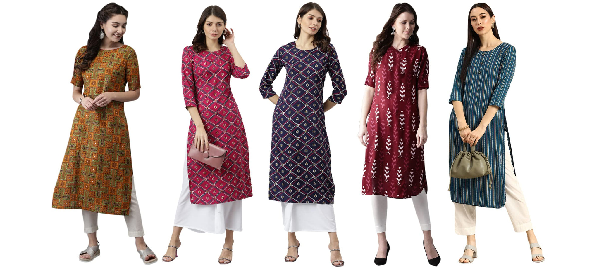 Anni Designer Women'S Crepe Straight Printed Kurta Pack Of 5 (Crepe-Combo-Nw_044_S_Multicolor_Small),Multicolour,S