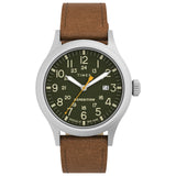 Timex Mens Expedition Scout 40mm Watch SilverTone Case Green Dial with Brown Leather Strap