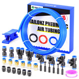 TAILONZ PNEUMATIC Blue 10MM Inch OD 10 Meter 32.8ft PU Polyurethane Air Tubing Kit Pipe Hose Air Line Tubing Air Hose Fittings P