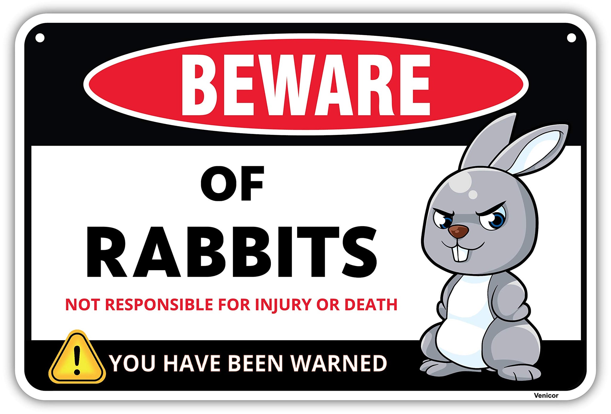 Venicor Beware Of Rabbit Sign Decor - 8 X 12 Inches - Aluminum - Bunny Rabbit Decorations Accessories Gifts Supplies Stickers St