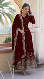 Wedani Georgette Anarkali Kurta Set With Dupatta For Women,Maroon,M,Georgette,Anarkali,