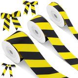 Cunno 3 Rolls Caution Ribbon Black Yellow Striped Warning Safety Stripe Grosgrain Tape Ribbon Decorating Material Party Accessor