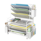 Simple Trending 7 Tier Desk File Organizer, Letter Tray Paper Organizer with Pen Holder and Metal Hanging Basket, White