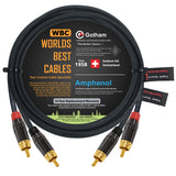 15 Foot Rca Cable Pair - Gotham Gac-4/1 (Black) Star-Quad Audio Interconnect Cable With Amphenol Acpl Black Chrome Body, Gold Pl