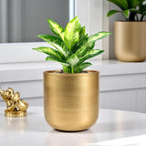 Craftic Design Gold Embossed Metal Planter Pot For Indoor Plants, Decorative Flower Pot Tabletop Planter For Living Room, Office