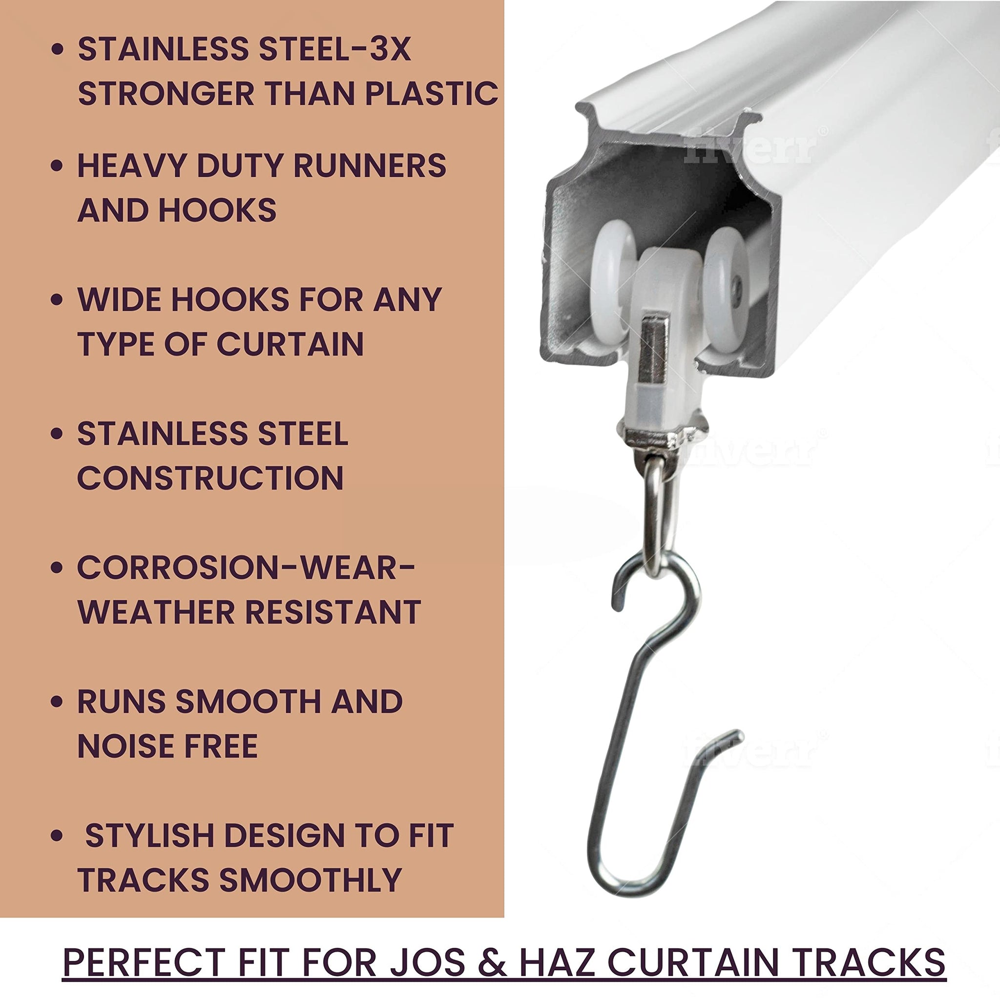 Jos & Haz MF016W-Curtain Track Accessories (10 Pack Runners)