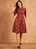 Modeve Women Red Ethnic Motifs Print Dress_Small