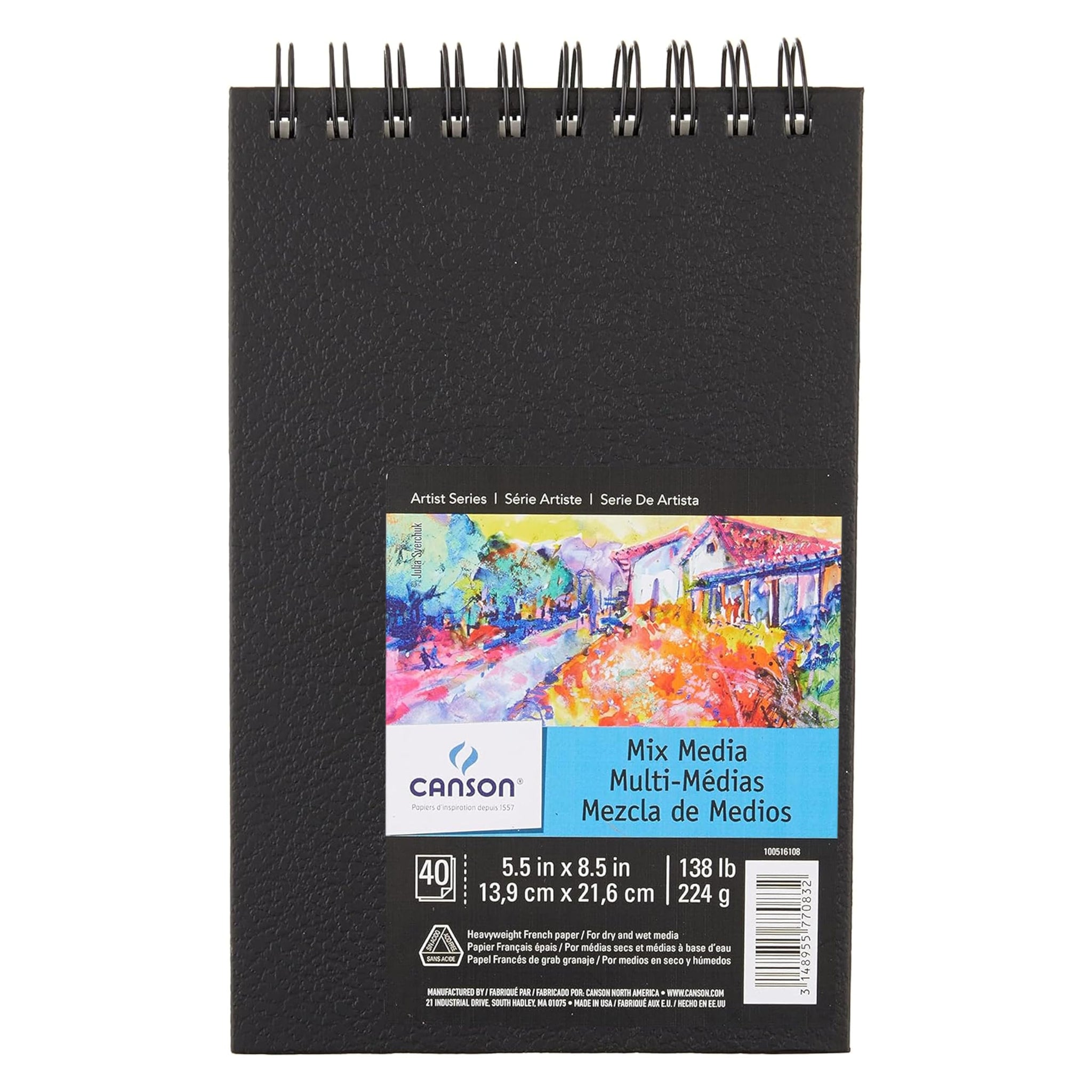Canson Mix Media Art Book, Heavyweight French Paper, Double Sided Fine And Medium Texture, Side Wire Bound, 138 Pound, 5.5 X 8.5