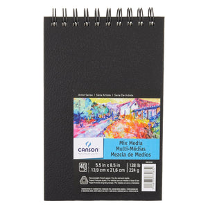 Canson Mix Media Art Book, Heavyweight French Paper, Double Sided Fine And Medium Texture, Side Wire Bound, 138 Pound, 5.5 X 8.5