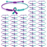 Sasylvia 20/100/150 Pcs Suicide Prevention Awareness Bracelets Adjustable Cord Purple Teal Ribbon Braided Bracelets Inspirationa