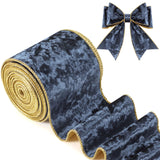 Riceshoot Christmas 2.5 Inch Velvet Ribbon 10 Yards Dusty Blue Wide Wired Velvet Ribbon with Gold Edge for Wrapping Bow Gift Box