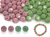 12mm Pink & Green Clay Rhinestone Beads for Bracelets - 58pcs Sparkly Pave Disco Ball Round Diamond Bling Loose Spacer Beads for