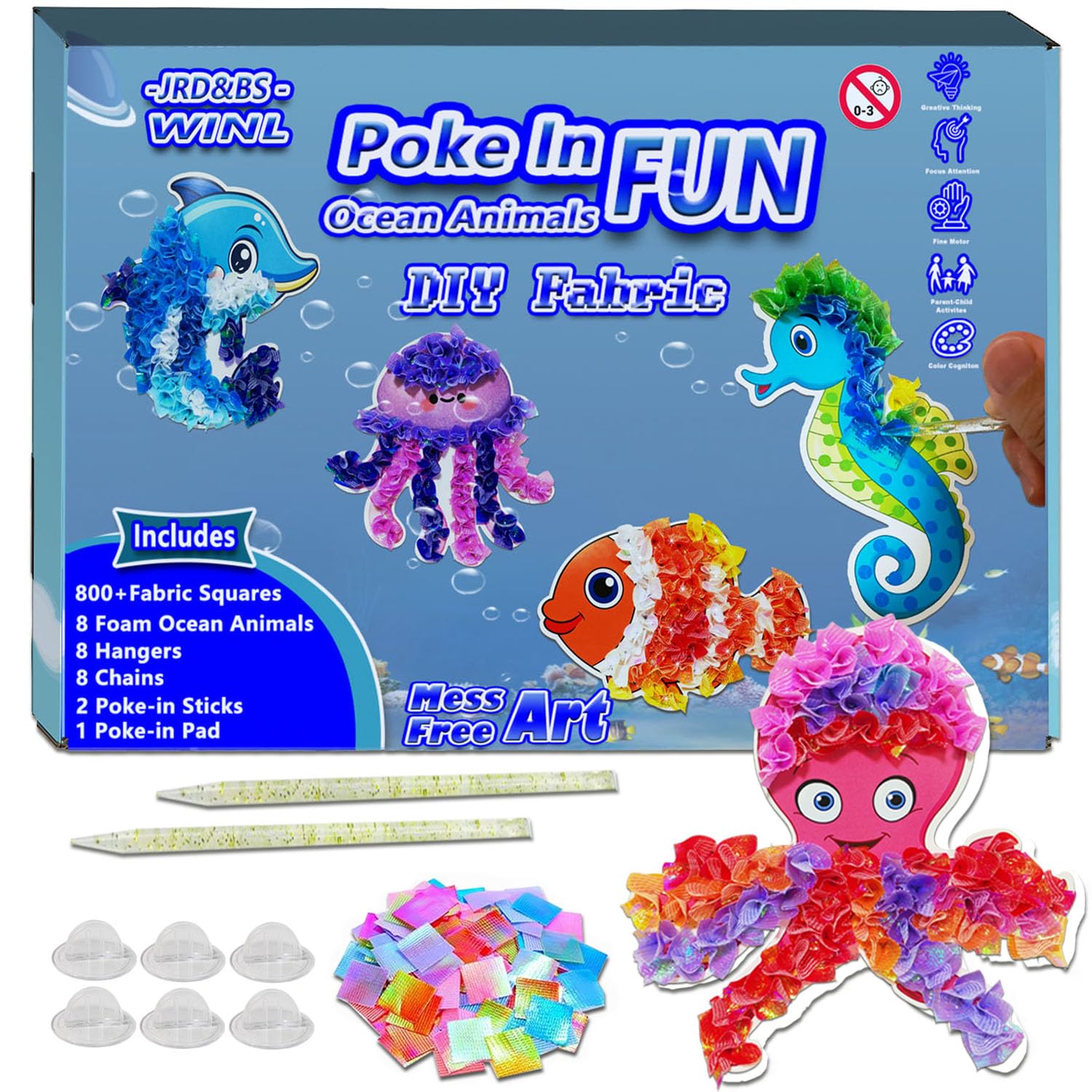 mom&myaboys Mess-Free Poke Art for Kids Ages 4-8 - Ocean Animals Craft Kit (8 Sea Creatures: Jellyfish, Dolphin, Turtle & More) 