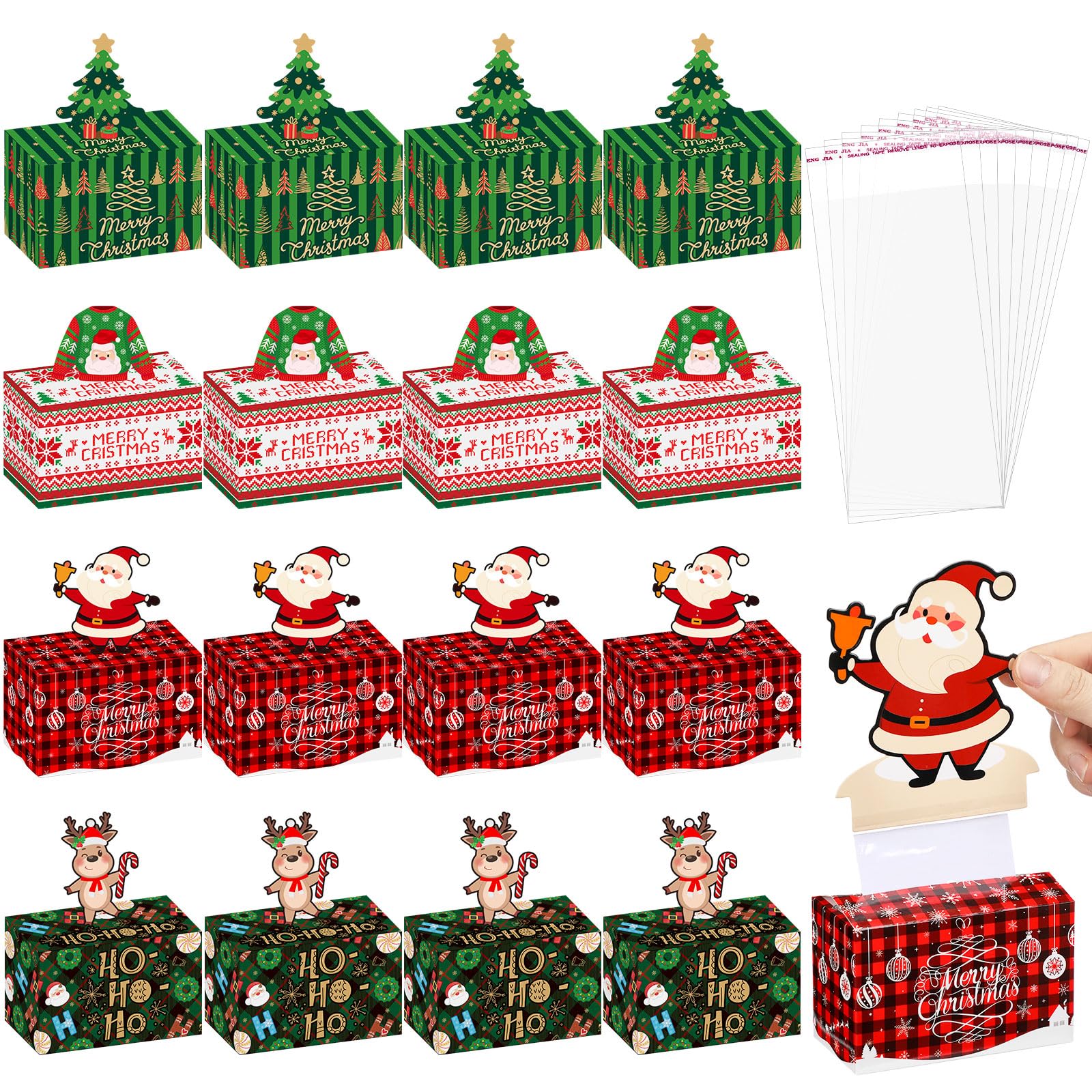 12 Pcs Christmas Money Box for Cash Gift Pull Santa Dispenser with Christmas Tree Big 300 Transparent Bag Cash Gift Box elk Mone