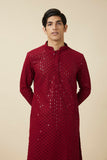 Manyavar Men'S Viscose Embroidered Full Sleeves Knee Length Kurta Set (Maroon, M)