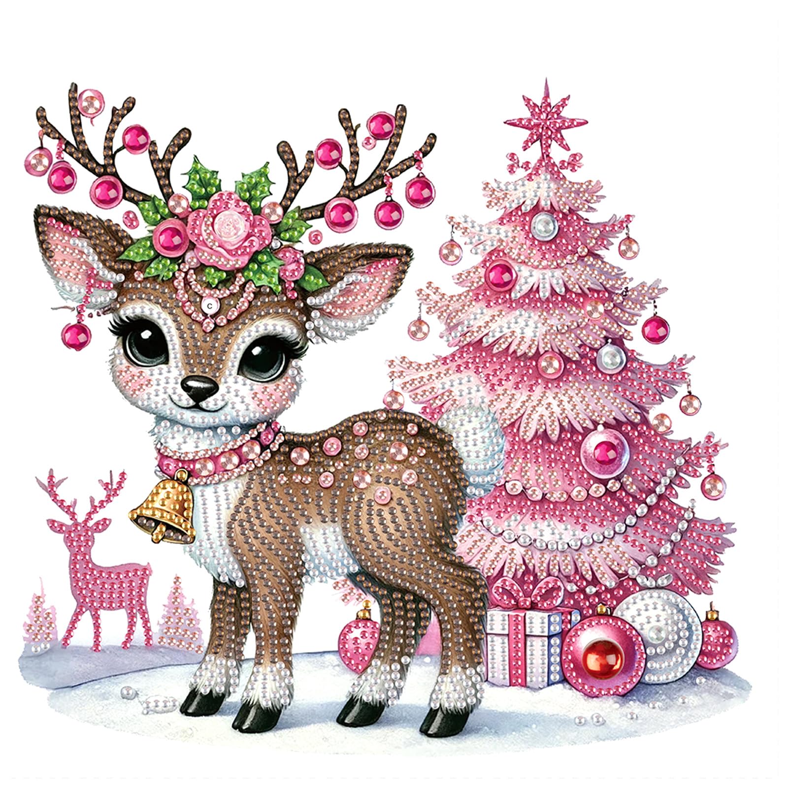 Christmas Diamond Art Painting Kit, DIY Deer & Christmas tree, Special Shape Crystal Diamond Partial Diamond Art Mosaic Handicra