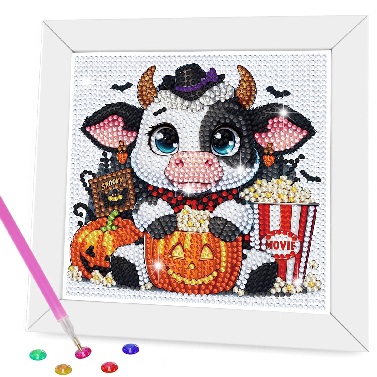 Nardoll Halloween Diamond Art Kits - Arts and Crafts - Diamond Art Painting with Wooden Frame - GEM Art for Girls Boys Adults Be