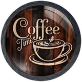 Artinhand 4 Pack Coffee Time Kitchen Cabinet Knobs Round Drawer Pulls Black Dresser Cupboard Door Handles