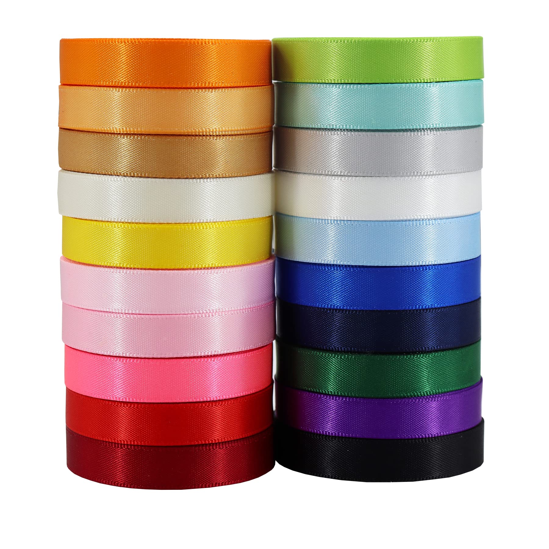 YERELO 3/8 inch Solid Color Satin Ribbon Assortment, 20 Colors with 2 Yards Each, Total 40 Yards Per Package, Double Face Satin 