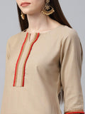 Anni Designer Women'S Cotton Solid Kurta With Palazzos & Dupatta (Beige Xl),Beige,XL,Cotton Blend,Straight,Dupatta