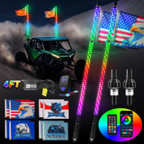 MICTUNING 2pc 4ft Spiral LED Whip Lights with 8 Flags, RF Remote & App Control, RGB Chasing Lighted Whips with Rocker Switch, Mu