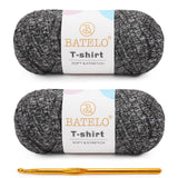 BATELO 2 Pack T-Shirt Yarn for Beginner Crochet Bags/Basket/Coaster, 400g/144yds High Elastic Thick Polyester Fabric (Black Gray